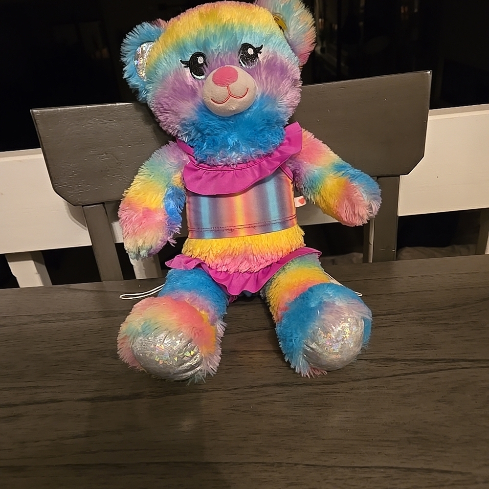 Build-A-Bear Colorful Plush Bear with Pink Outfit